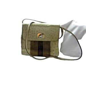 Furla Camel & Tan Brown Ostrich Leather w/ Suede Center Strip Turnlock Bag